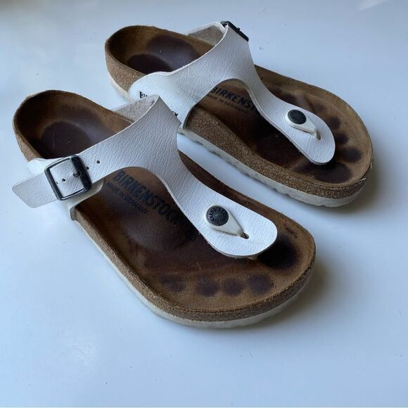 Birkenstock Gizeh Sandals 36 White Leather Slip On Cork Regular Minimalist Sz 5 - Picture 1 of 6